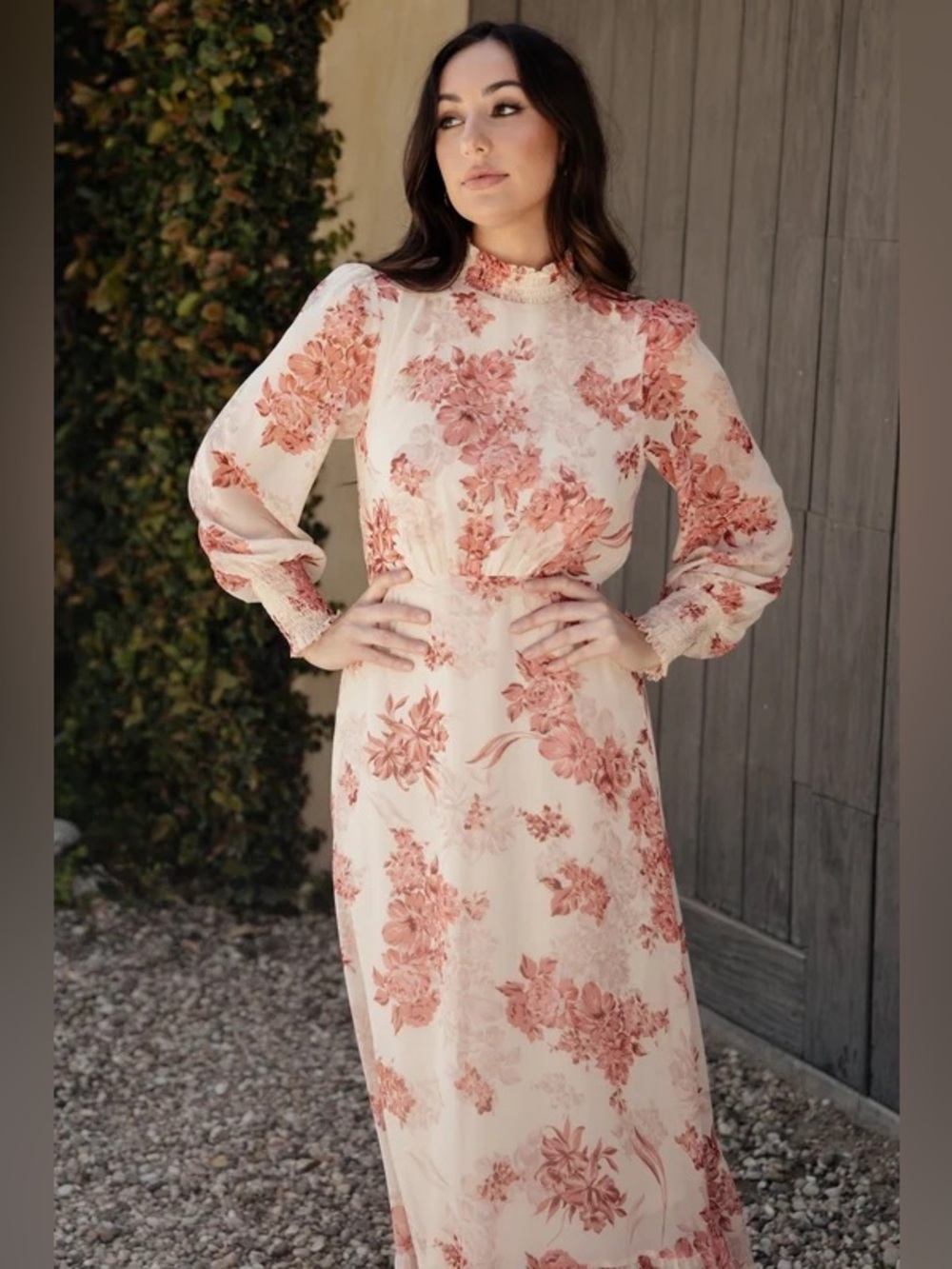 New Baltic Born Luciana Maxi Dress Beige Rose Floral Chiffon Boho Romantic M - Picture 5 of 16